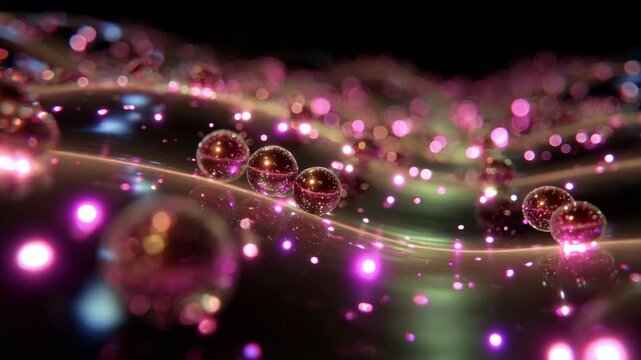A mesmerizing display of vibrant orbs interspersed within flowing waves of color and light, creating a captivating visual experience that blends elements of abstract art and digital design in stunning
