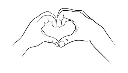Fototapeta premium Two hands making a heart sign. hand heart shape. love you sign. hand gestures symbolizing love. romantic love hands symbol. vector illustration