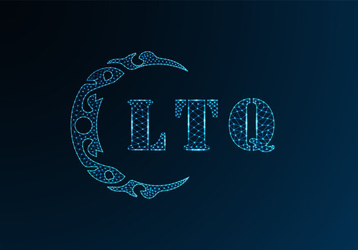 Low poly letter logo LTQ design. LTQ letter logo low poly vector design on blue color gradient background. LTQ logo low poly design