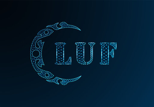 Low poly letter logo LUF design. LUF letter logo low poly vector design on blue color gradient background. LUF logo low poly design