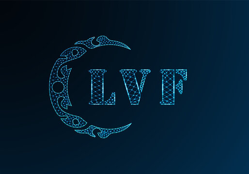 Low poly letter logo LVF design. LVF letter logo low poly vector design on blue color gradient background. LVF logo low poly design