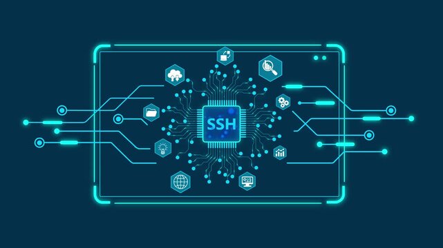 Secure Shell S H Concept with Circuit Board and on Dark Background cybersecurity network security