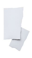 Two overlapping blank white papers isolated on transparent background