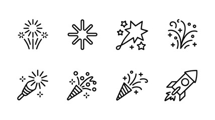 Obraz premium Collection of firework and rocket line icons for celebrations
