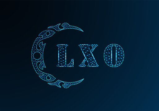 Low poly letter logo LXO design. LXO letter logo low poly vector design on blue color gradient background. LXO logo low poly design