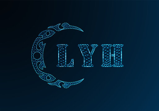 Low poly letter logo LYH design. LYH letter logo low poly vector design on blue color gradient background. LYH logo low poly design