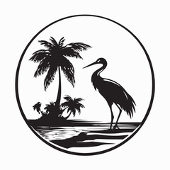 Fototapeta premium Stork In The Beach Silhouette Vector Isolated on White Background