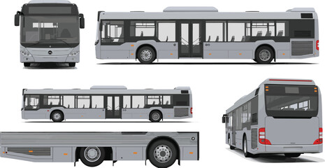 Modern city bus vehicle mockup set with multiple views including front side and rear for public transportation branding urban transit and passenger commute design © its