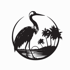 Fototapeta premium Stork In The Beach Silhouette Vector Isolated on White Background