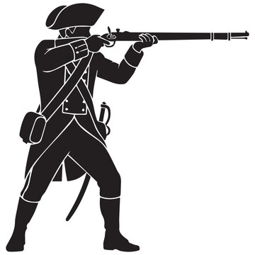 Colonial soldier aiming a musket, American Revolutionary War illustration