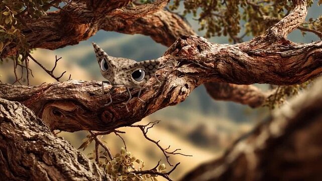 Twisted tree bark and roots texture in warm sunlight