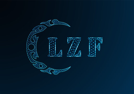 Low poly letter logo LZF design. LZF letter logo low poly vector design on blue color gradient background. LZF logo low poly design