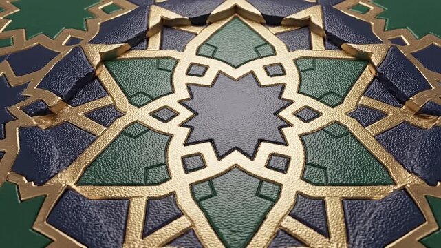 Islamic geometric pattern background with gold embossing on leather texture