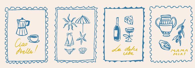 Fototapeta premium Hand drawn retro italian summer posters