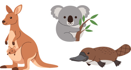 Large Cute Animal Vector Set &ndash; Flat Woodland, Farm, Arctic, Australian Wildlife, and Kawaii Dinosaurs Isolated on White