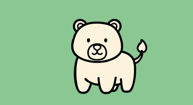 Adorable cartoon bear standing on hind legs in simple illustration on green background viewed from the front