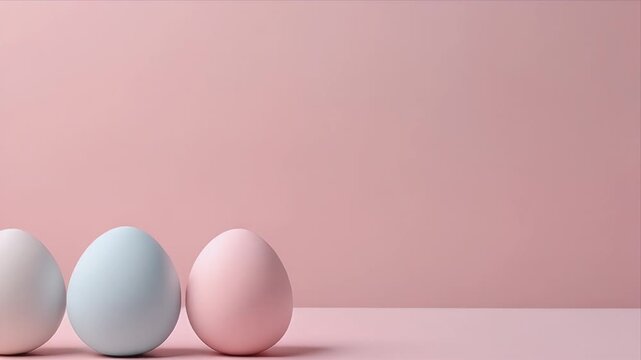 Pastel eggs neatly arranged on a soft pink background, calm and minimal, expressing freshness and simplicity, ideal for Easter themes, lifestyle ads, food branding, and gentle product visuals.