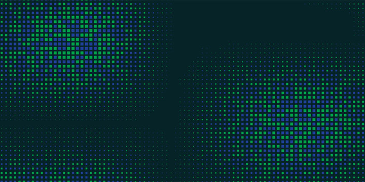 Digital green pixel pattern dark green background.