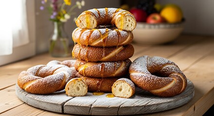 Stack of Freshly Baked Pretzels with Sweet Glaze