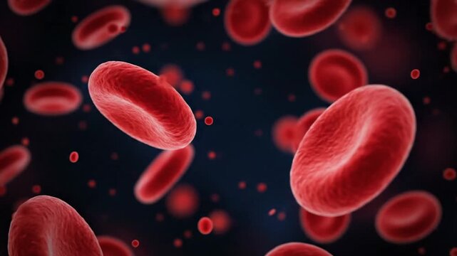 Red blood cells floating in a dark environment, captured from a close-up viewpoint