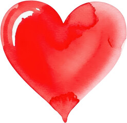 Bright red watercolor painted heart shape with visible brush strokes and tonal variations suggesting love and passion symbol romantic emotion Valentines Day painting artistic