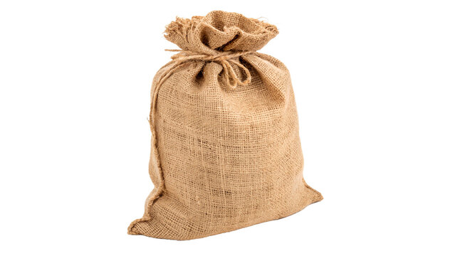 Brown burlap sack filled with contents isolated on transparent background