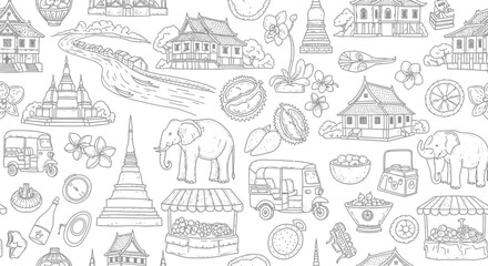 Fototapeta premium Traditional Elements in Black and White Illustrations