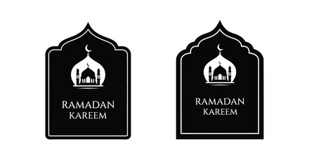 Ramadan kareem islamic design with mosque and crescent black silhouette