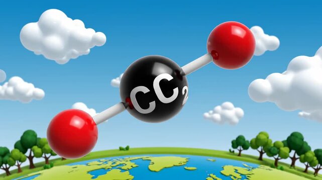 3D Vector Illustration of Carbon Dioxide Molecule on Blue Sky Background