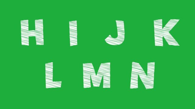 Alphabet H, I, J, K, L, M and N Scribble lettering animation isolated on green background