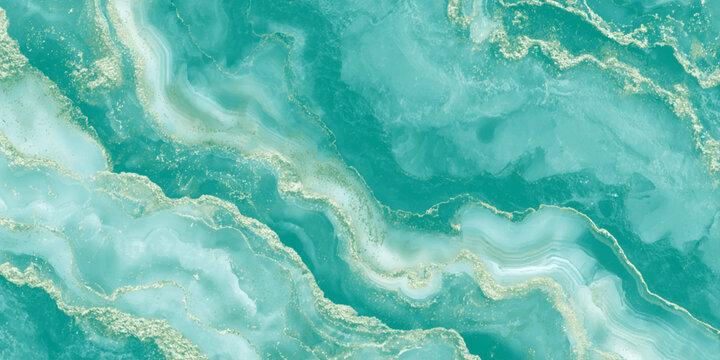 Turquoise Agate Marble Texture with Golden Veins, Teal Geode Background and delicate golden shimmer veins, creating a luxurious design.