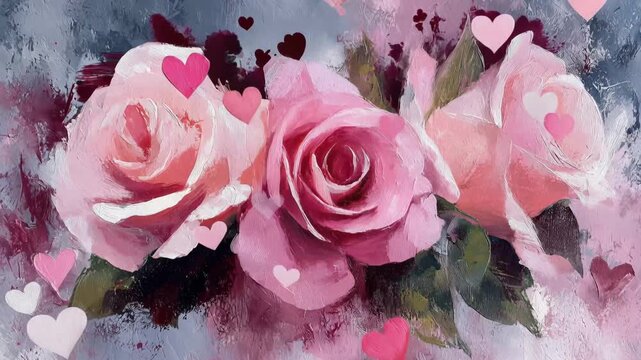 Roses and hearts displayed together on a colorful background during a bright day in a floral setting