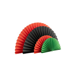 Three layered paper fans red black and green