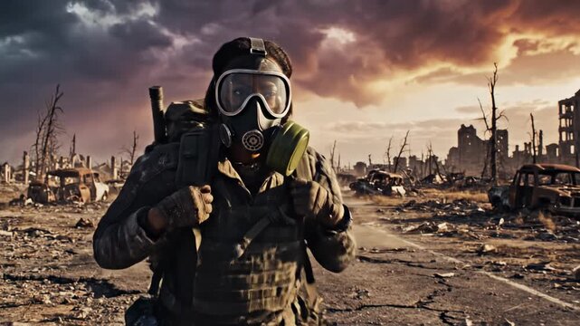Post-Apocalyptic Survivor - A Lone Figure in a Ruined World.