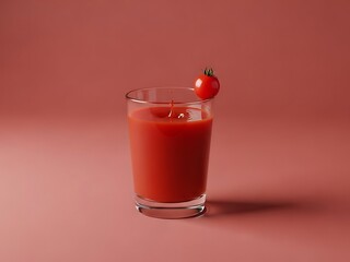 Vibrant tomato juice in glass with a decorative tomato on glass rim