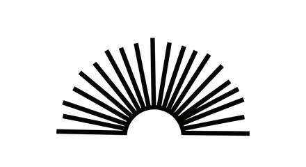 An open black fan isolated on a white background features a paper and metal design with a shell shape and vector pattern icon