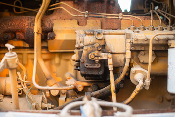 Fototapeta premium Engine components industrial site mechanical close-up workshop detailed view machinery insights
