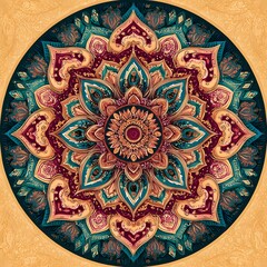 Bohemian mandala pattern with circular symmetry and intricate details