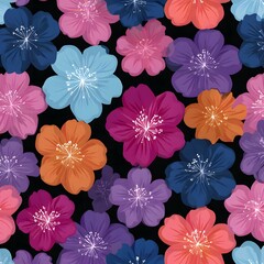 Seamless floral pattern with stylized flat design blossoms