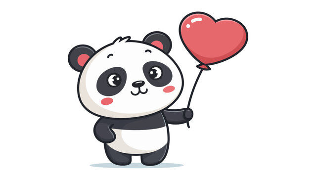 Cute cartoon panda holding red heart balloon