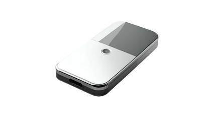 A sleek, rectangular device with a metallic finish and a small, centered button