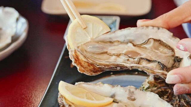 fresh Oyster in Matsushima fish market, seafood famous and popular of Matsushima bay in Miyagi Prefecture, Tohoku, Japan