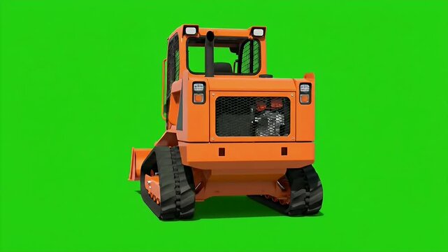 Compact Orange Track Loader or Skid Steer on Green Screen for Construction and Landscaping Projects