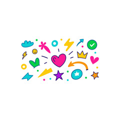 Collection of colorful doodle elements art on transparent background