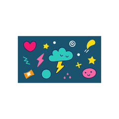 Colorful doodles on a dark blue background on transparent background