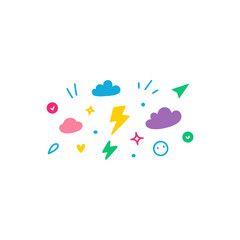 Colorful doodle elements on white background on transparent background