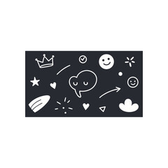 Hand drawn doodles on a dark background on transparent background