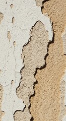 Obraz premium Close up texture of old weathered wall with peeling layers of white and beige plaster, architectural decay