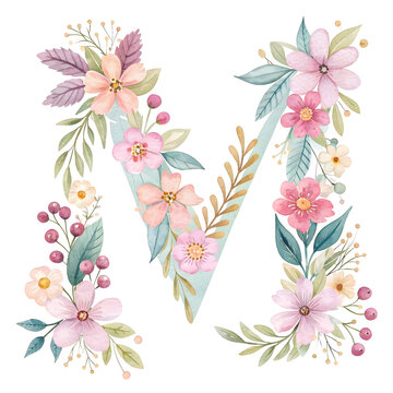 floral letter m watercolor