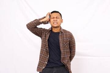 Fototapeta premium a man poses thinking a problem